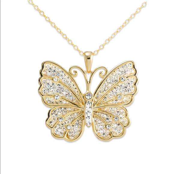 Crystal sterling silver gold tone butterfly necklace - Picture 3 of 4